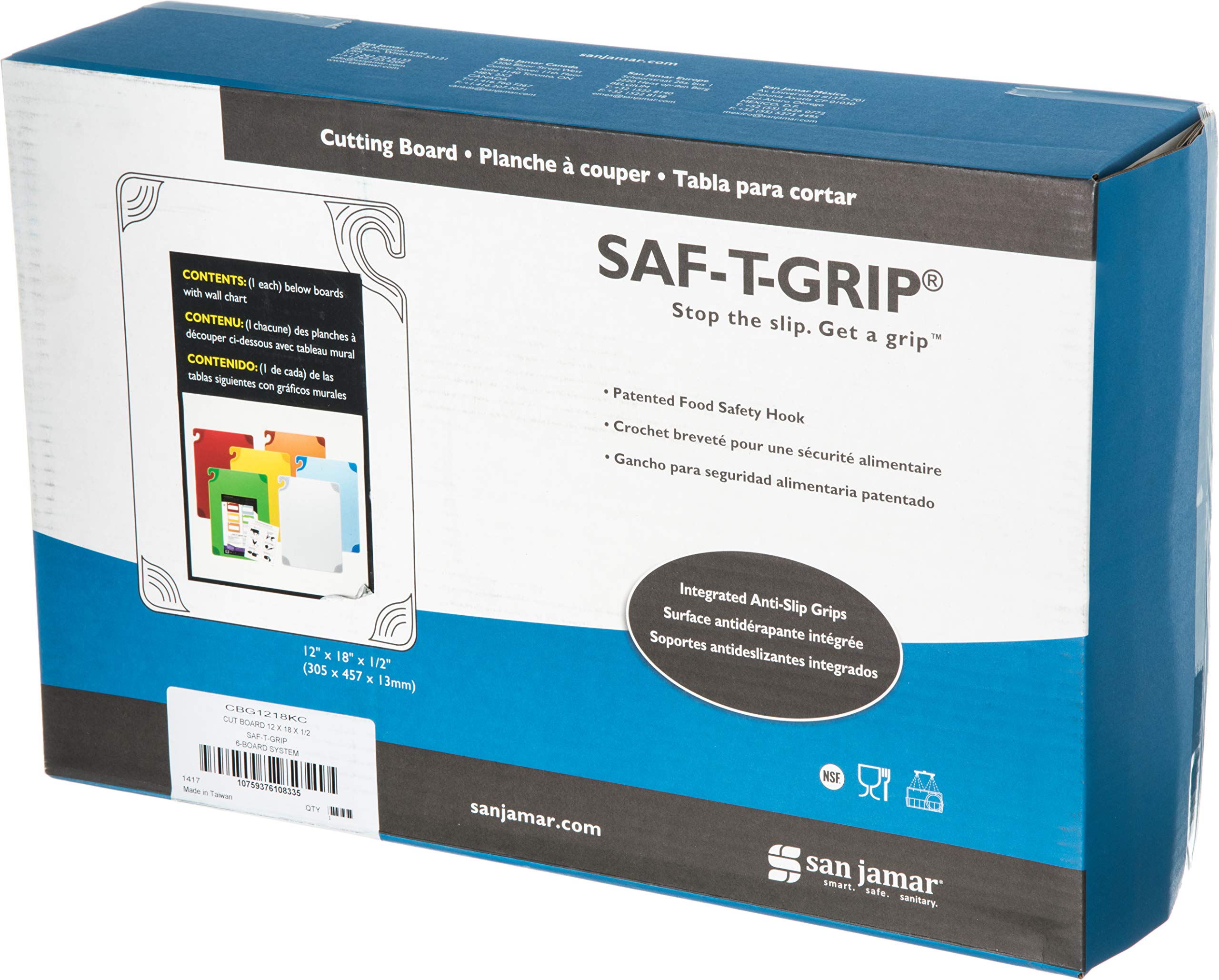 San Jamar Saf-T-Grip boards in use on a busy prep counter demonstrating safe workflow