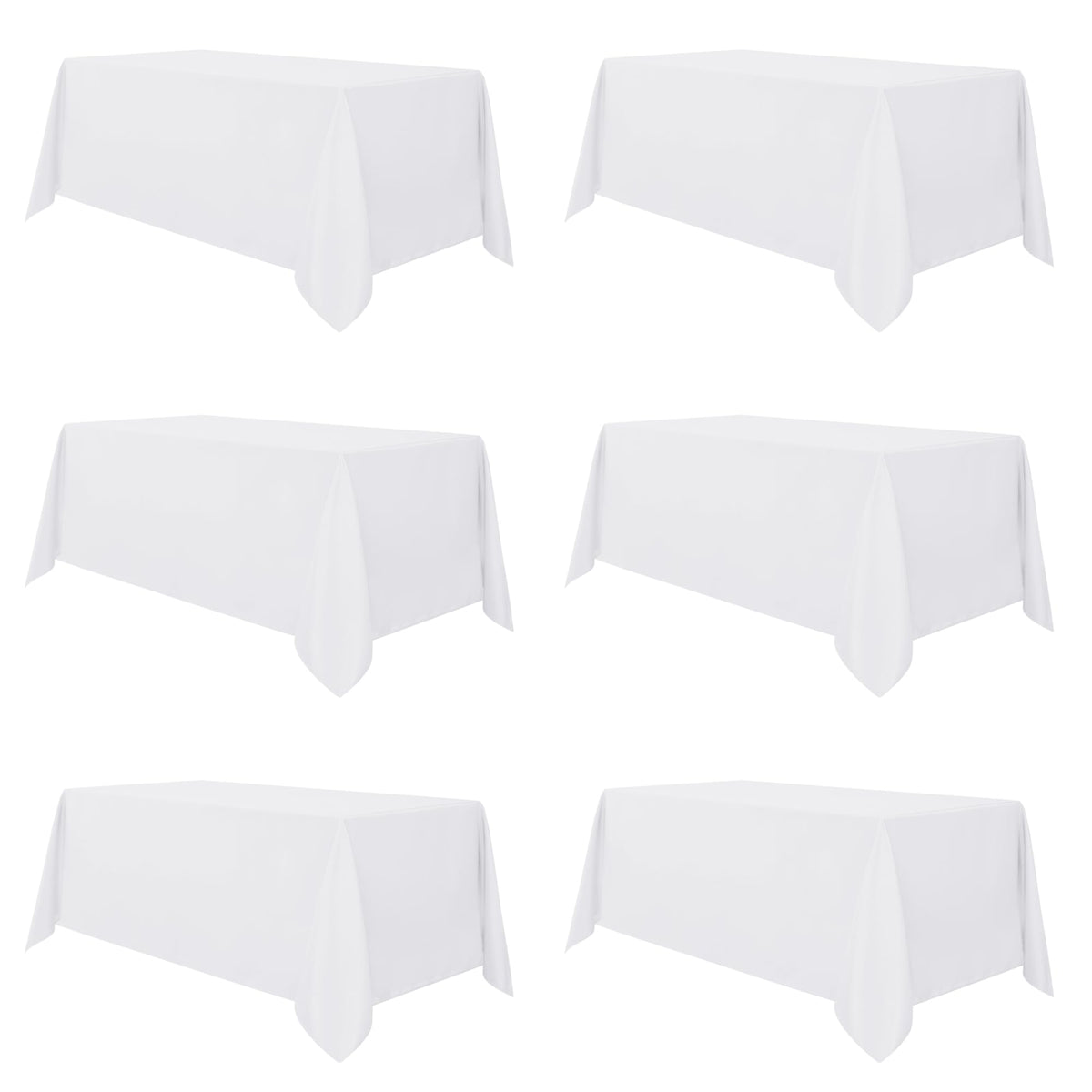 sancua front flat lay showing six white tablecloths for easy event prep