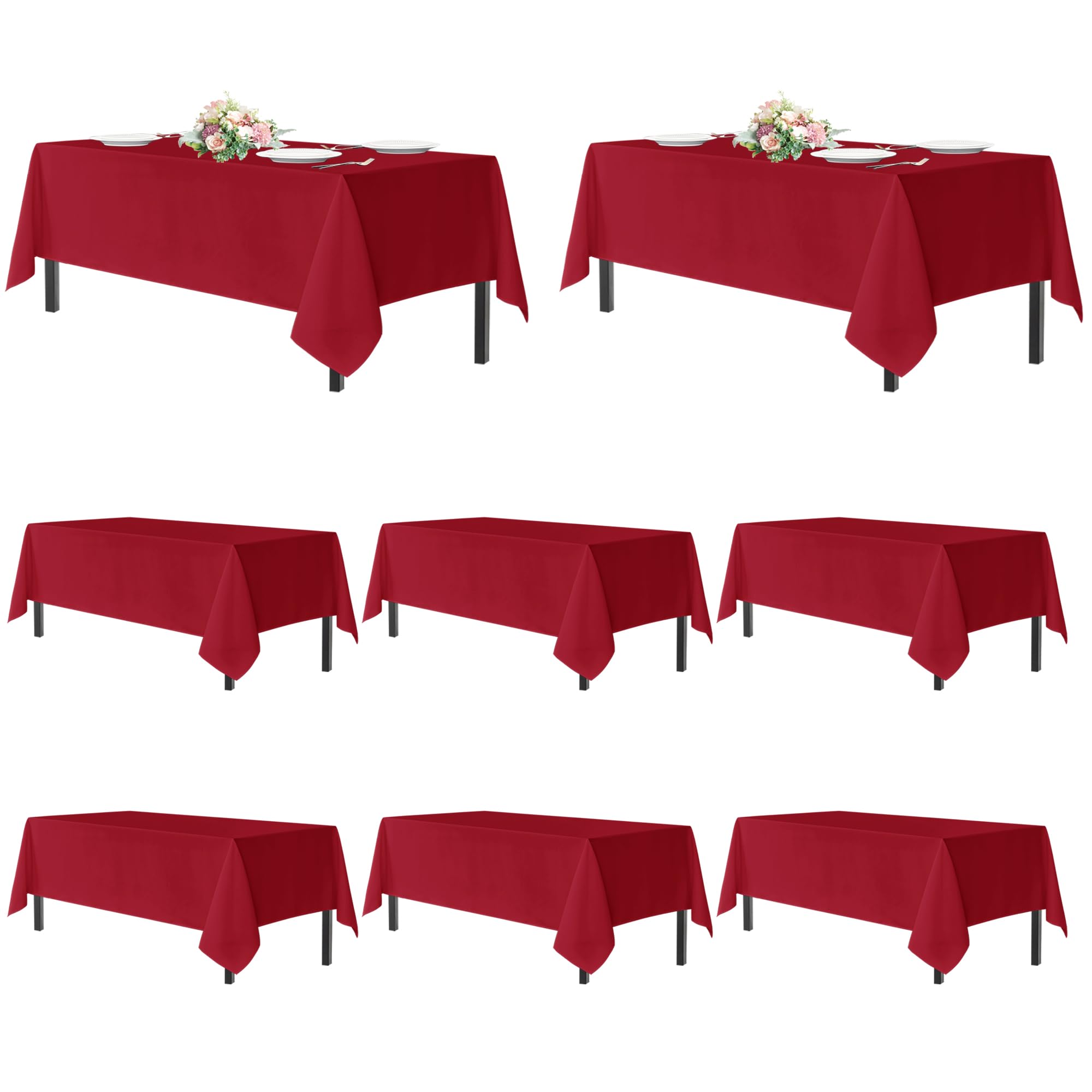 sancua front packaging showing 54x108 red tablecloths and clear benefit of value pack