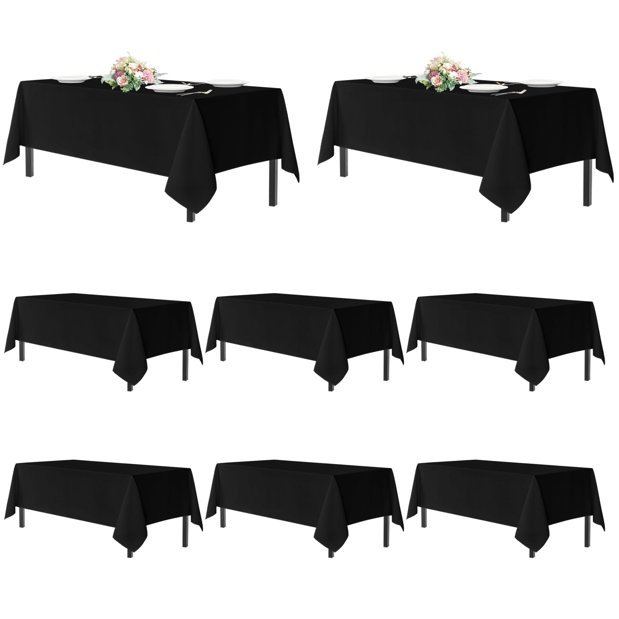 sancua front view of 8-pack showing uniform black tablecloths and value