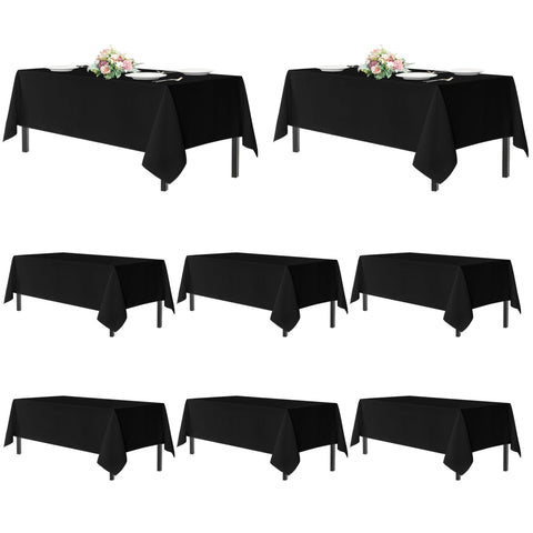 sancua front view of 8-pack showing uniform black tablecloths and value