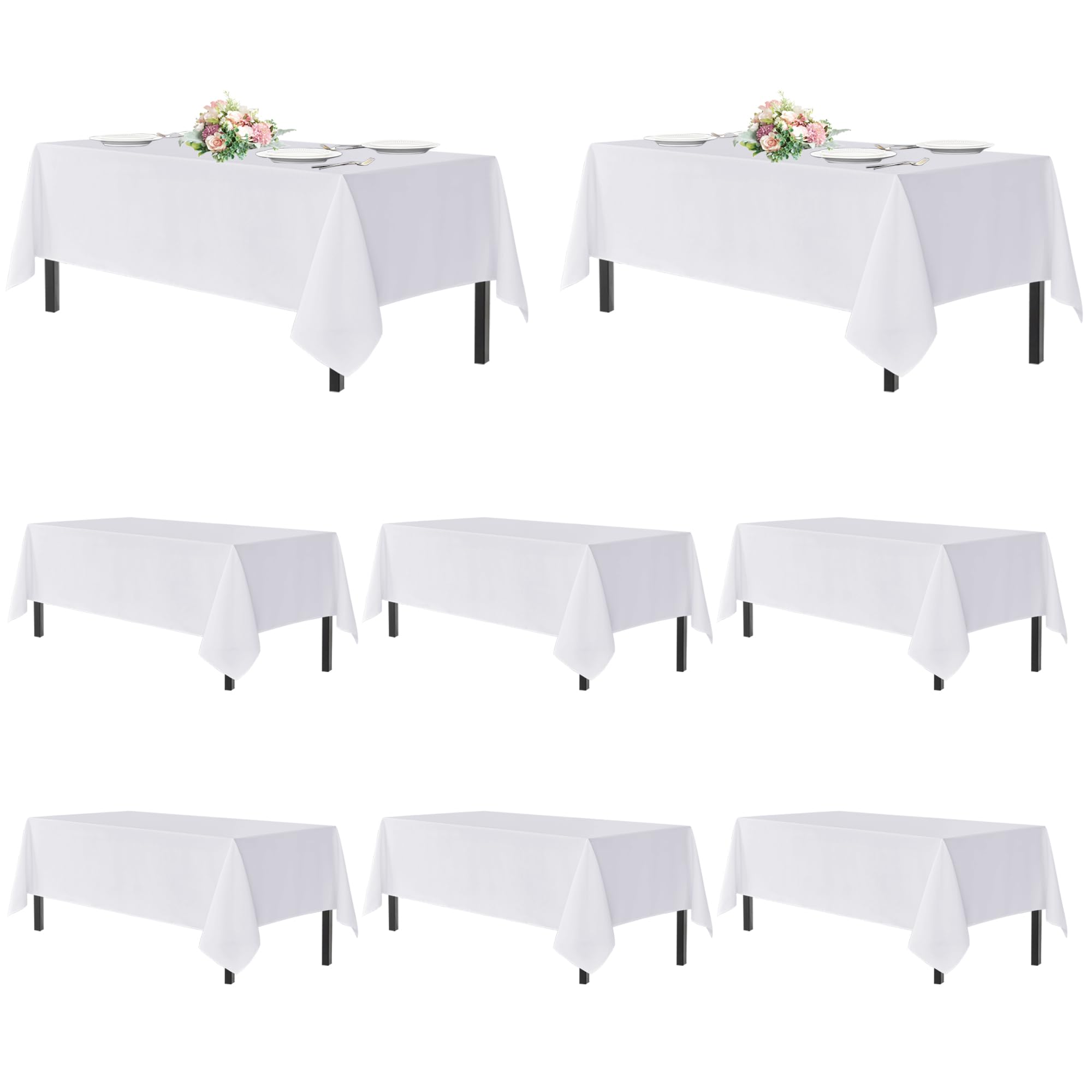 sancua front packaging showing eight white rectangular tablecloths ready to use