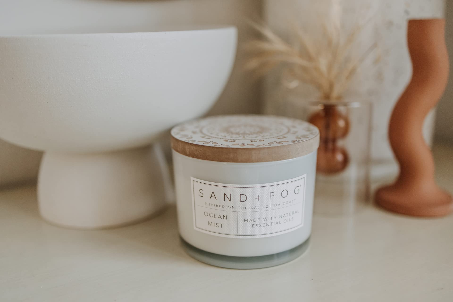 Sand + Fog 12oz jar next to common objects, clear size and scale reference