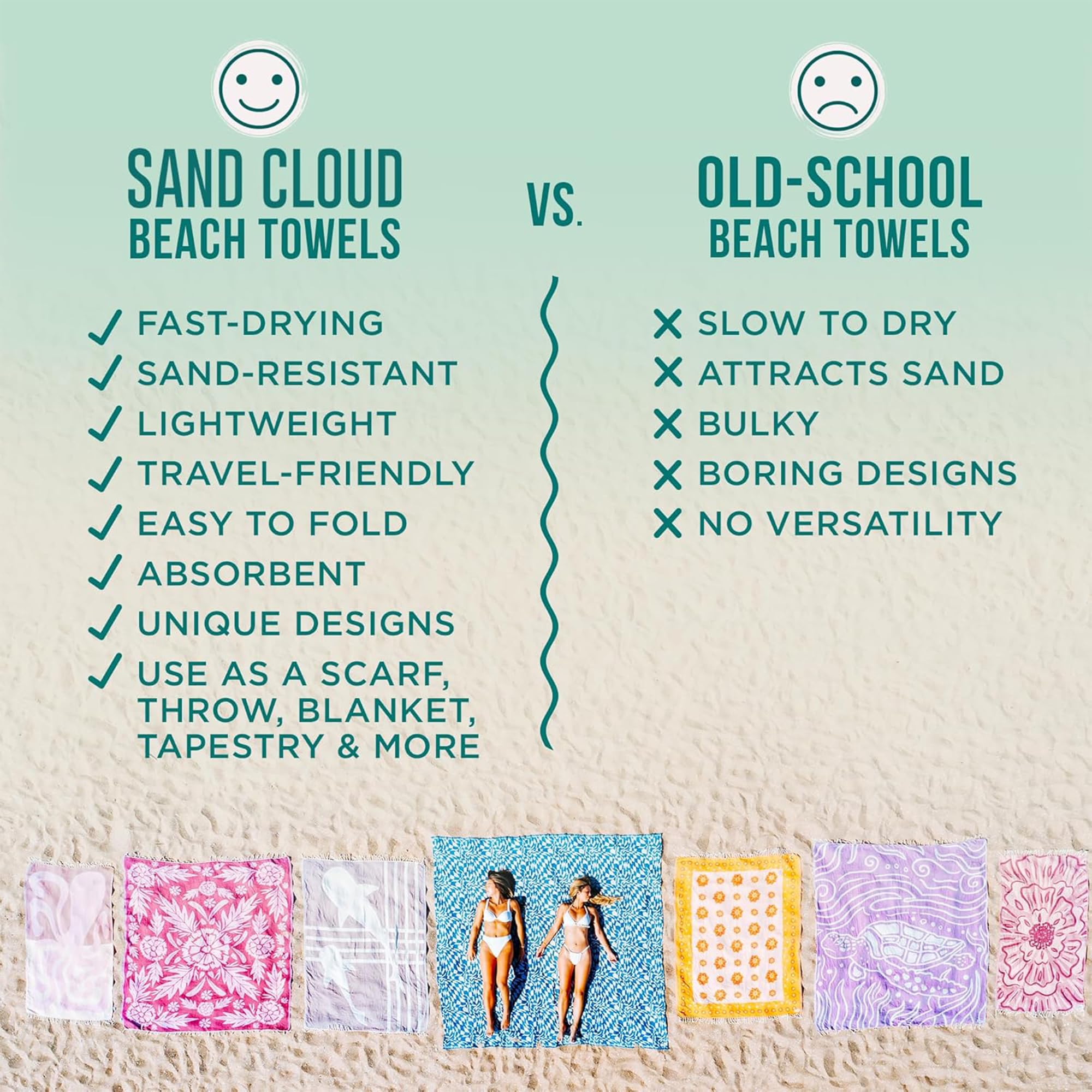 Sand Cloud towel laid on beach showing sand resistance and comfort benefit