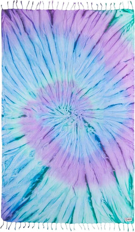 Sand Cloud Luna folded front showing colorful tie-dye pattern and compact packability