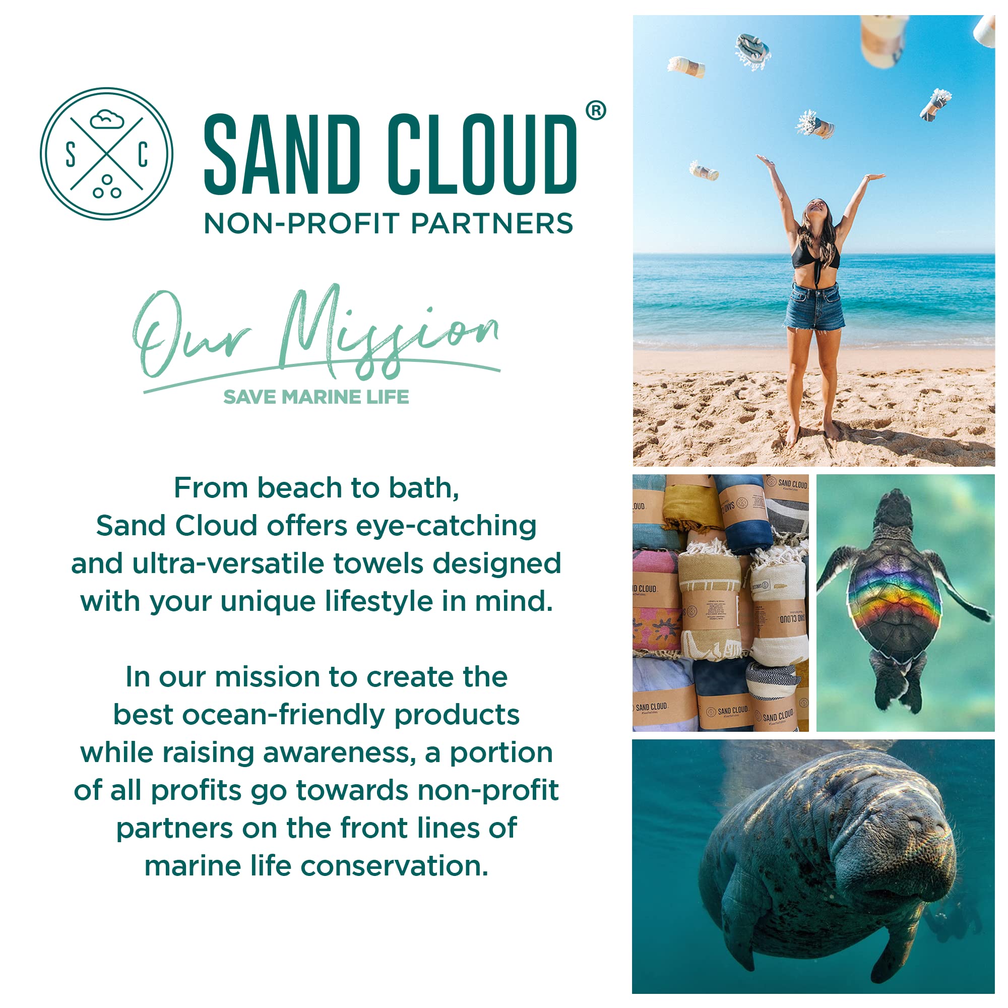 Sand Cloud Luna size comparison with sandals illustrating coverage and scale