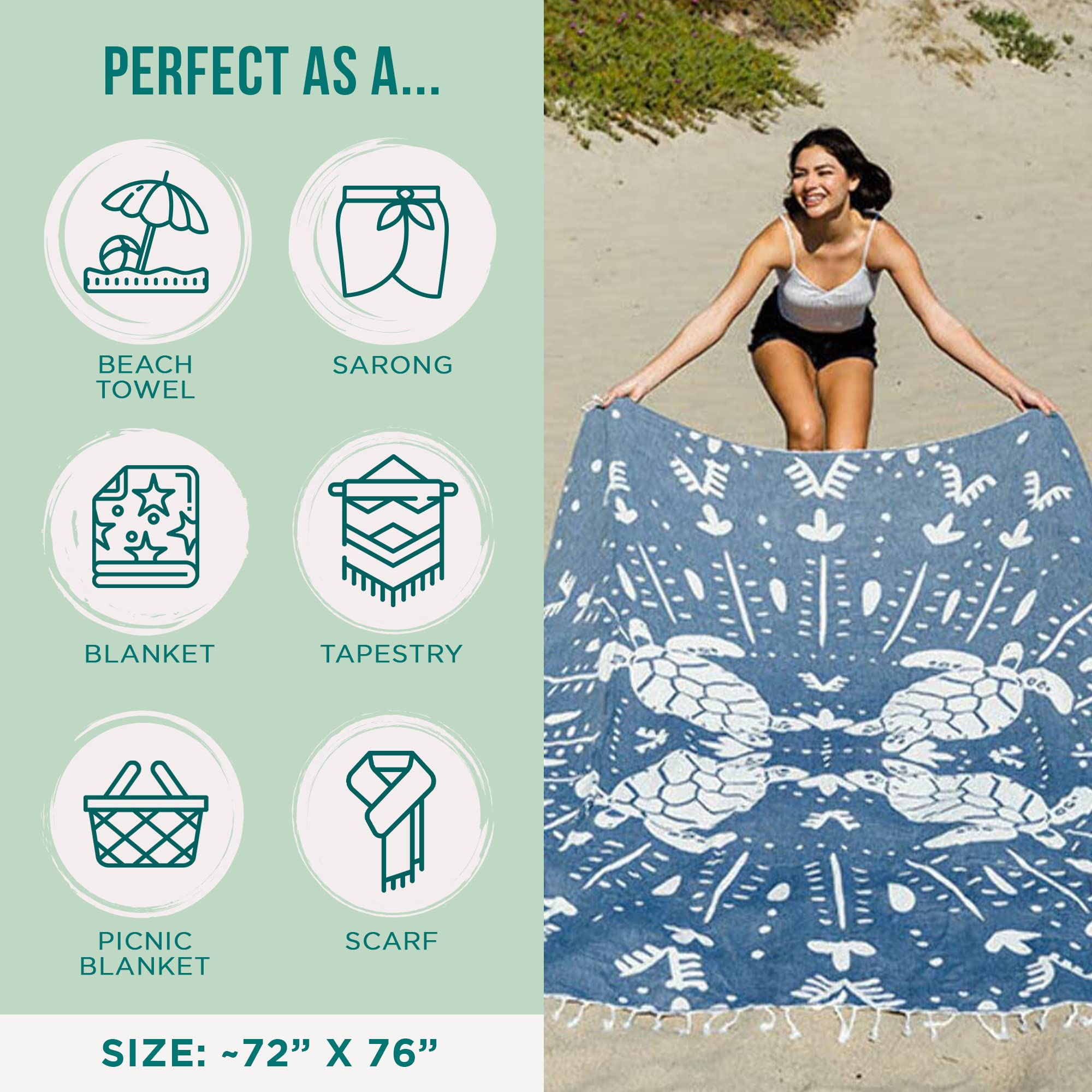 Sand Cloud folded towel packed in a bag demonstrating lightweight portability benefit