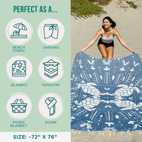 Sand Cloud folded towel packed in a bag demonstrating lightweight portability benefit