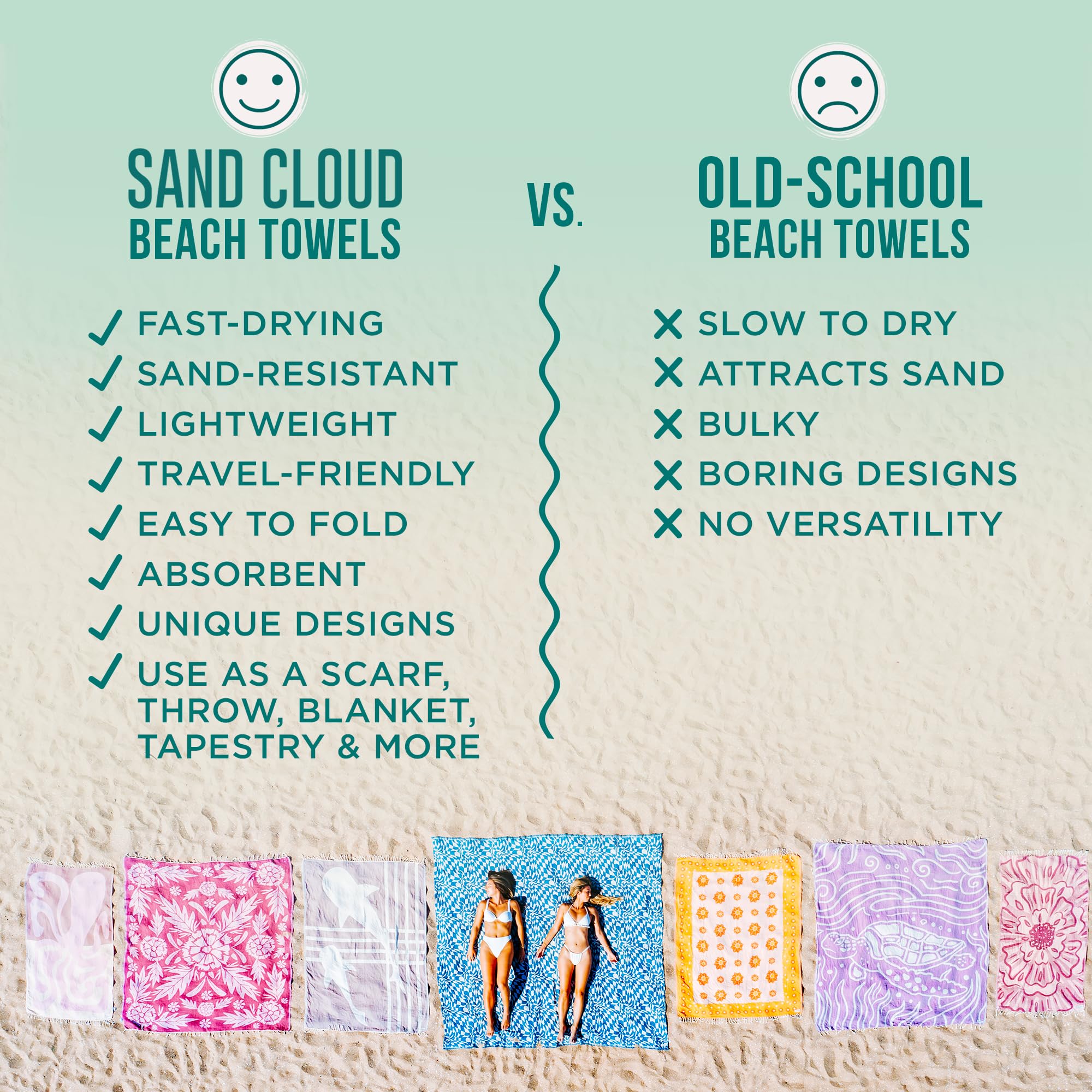 Sand Cloud towel rolled compactly for easy packing benefit