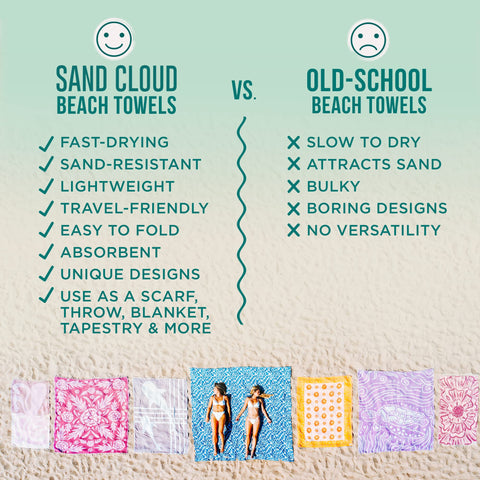 Sand Cloud rolled compact in bag demonstrating easy travel and storage benefit