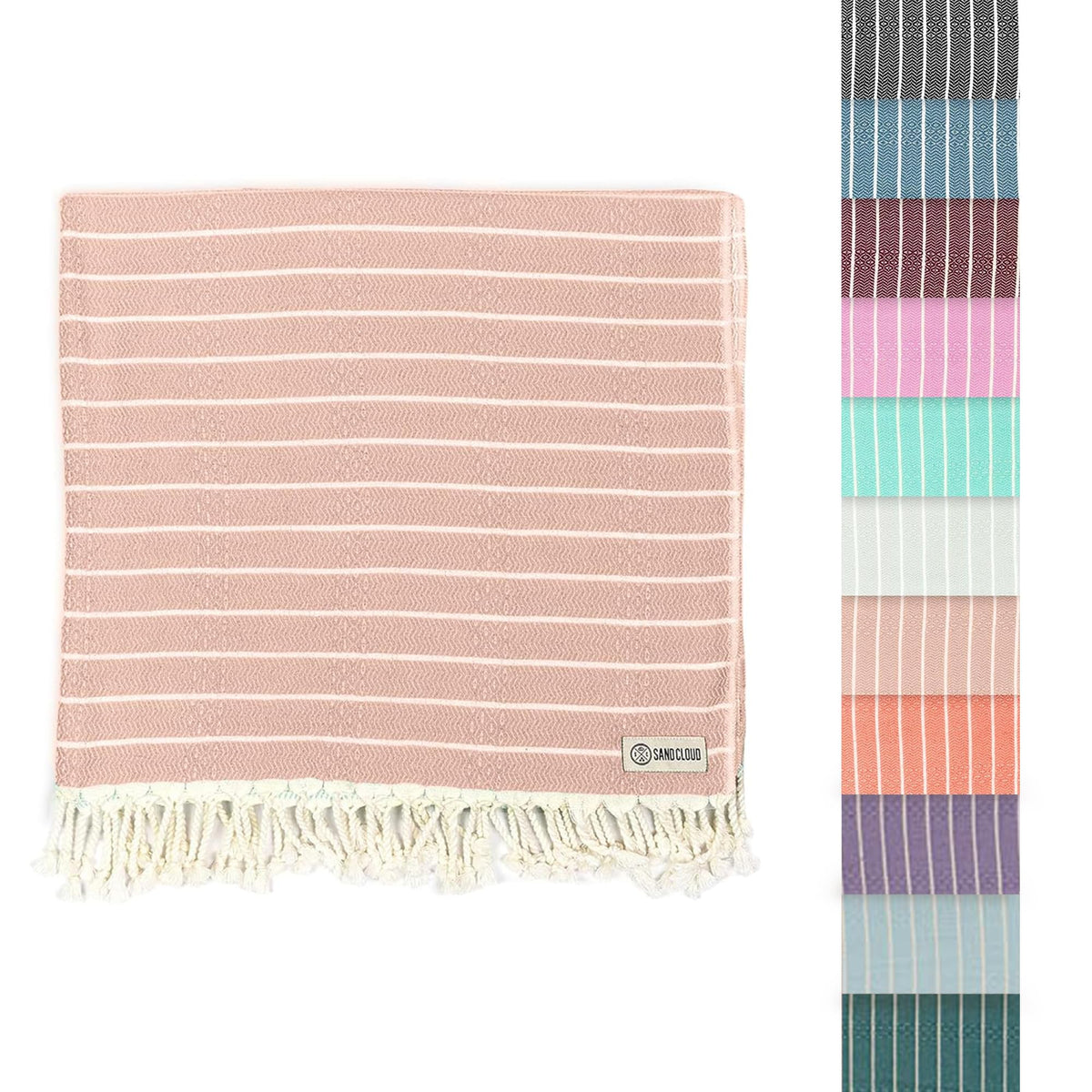 Sand Cloud front view of Gocek Beige Turkish towel showing full spread and size benefit