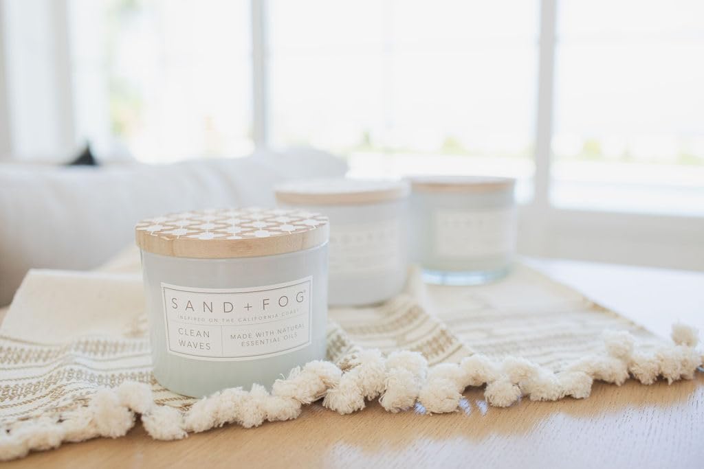 Sand + Fog candle wax texture close-up, smooth pour for steady scent