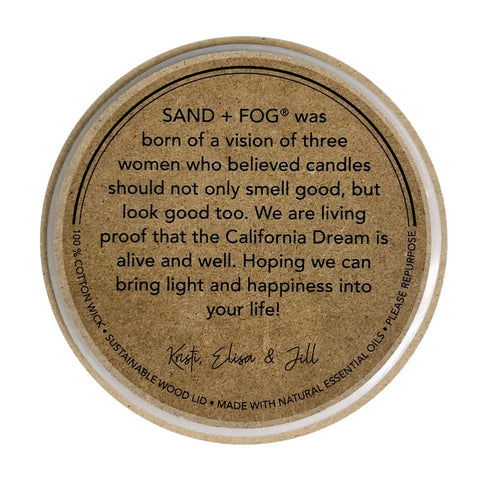Sand + Fog candle styled with home decor pieces to show versatile aesthetic appeal