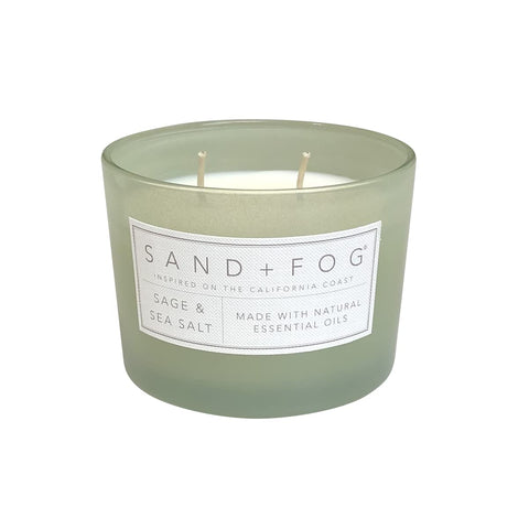 Sand + Fog close-up of sage-green glass jar highlighting texture and premium finish