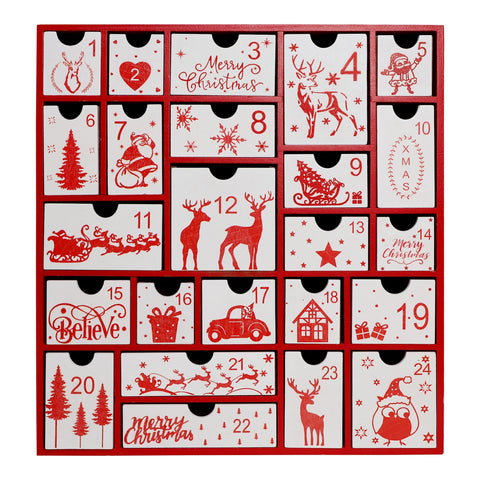 SAND MINE front view showing red frame and numbered drawers for festive display