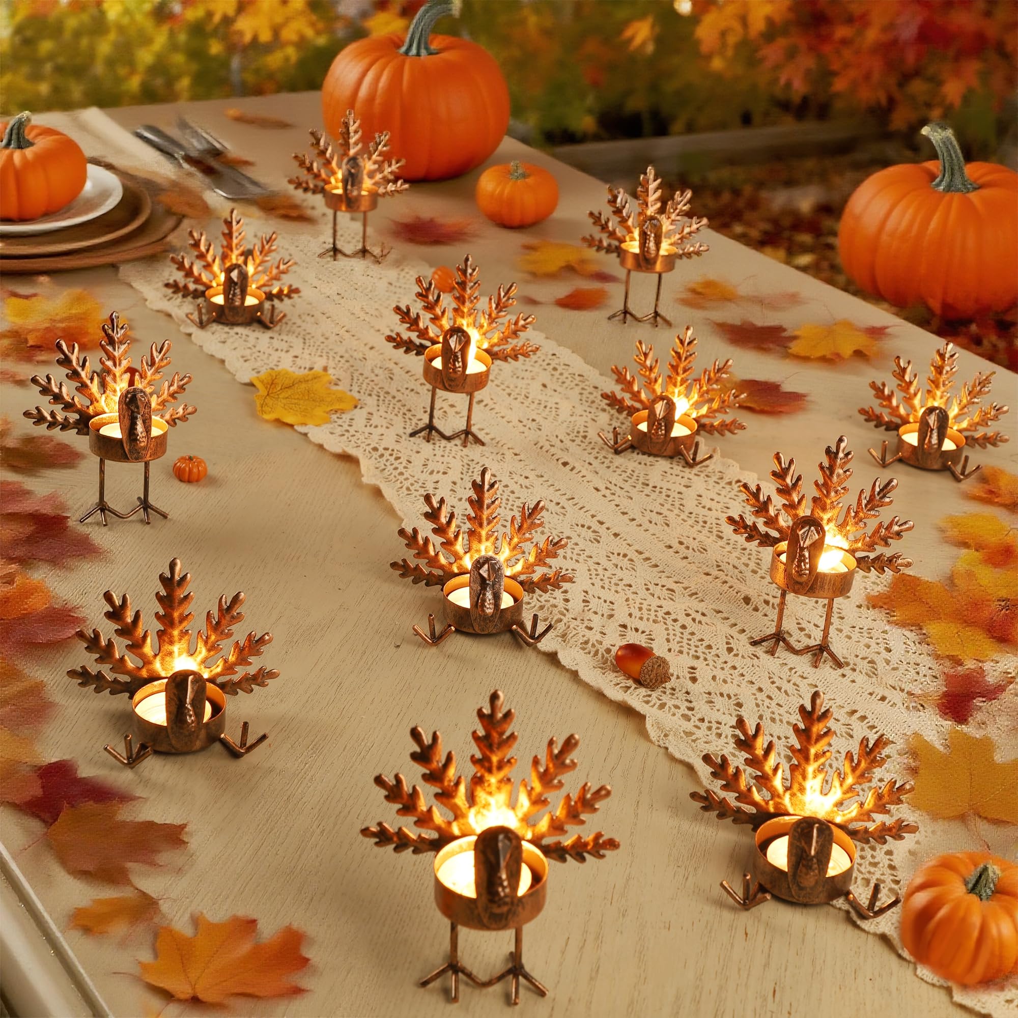 SAND MINE grouped turkeys in a centerpiece with foliage creating festive styling