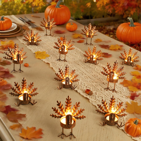 SAND MINE grouped turkeys in a centerpiece with foliage creating festive styling