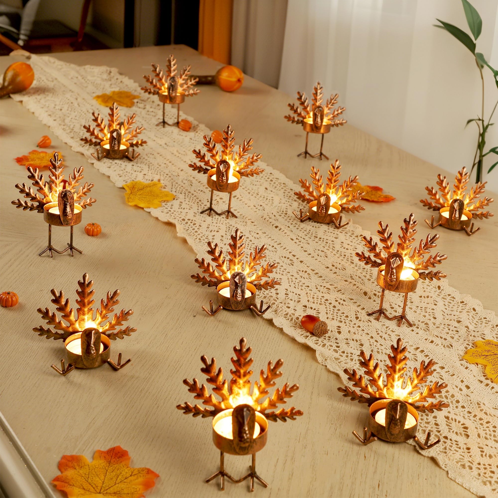 SAND MINE front view of twelve red-copper turkey holders showing set layout and charm