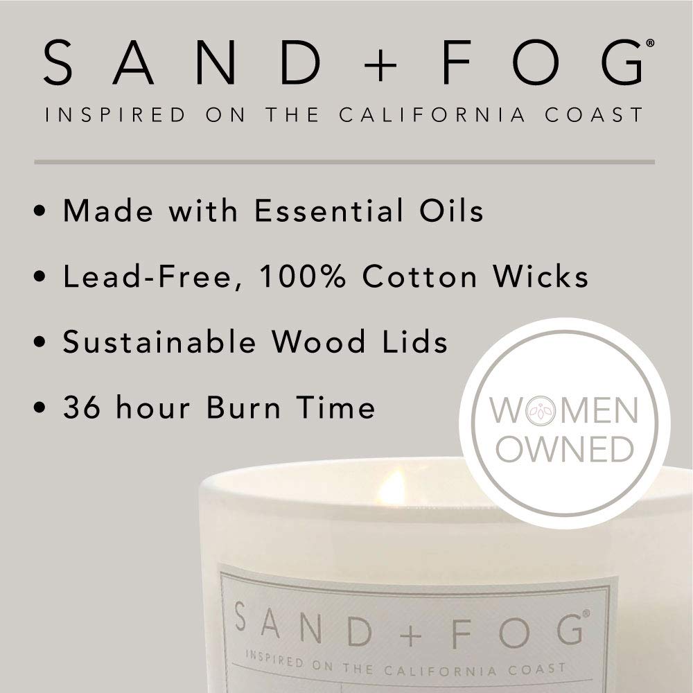 Sand + Fog scent notes and ingredients display helping scent understanding