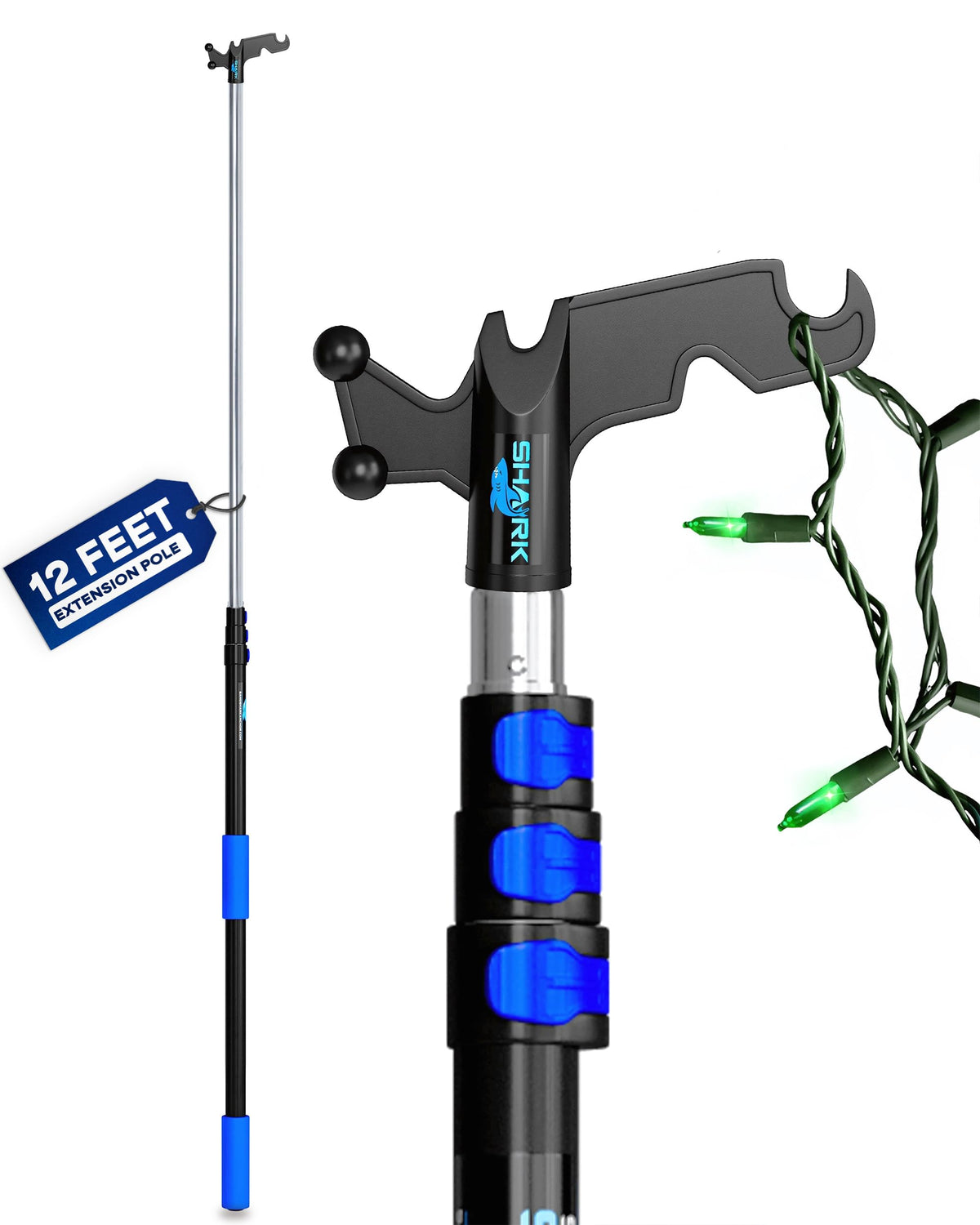 SAND SHARK front view of assembled pole showing compact grip and balance benefit