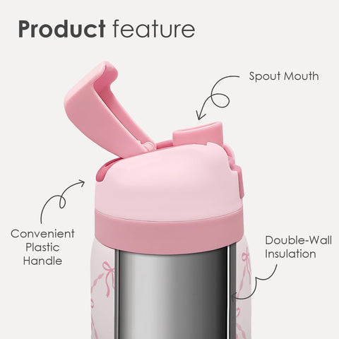 SANDJEST Coquette Bow lid detail with push-button for quick, spill-reducing access
