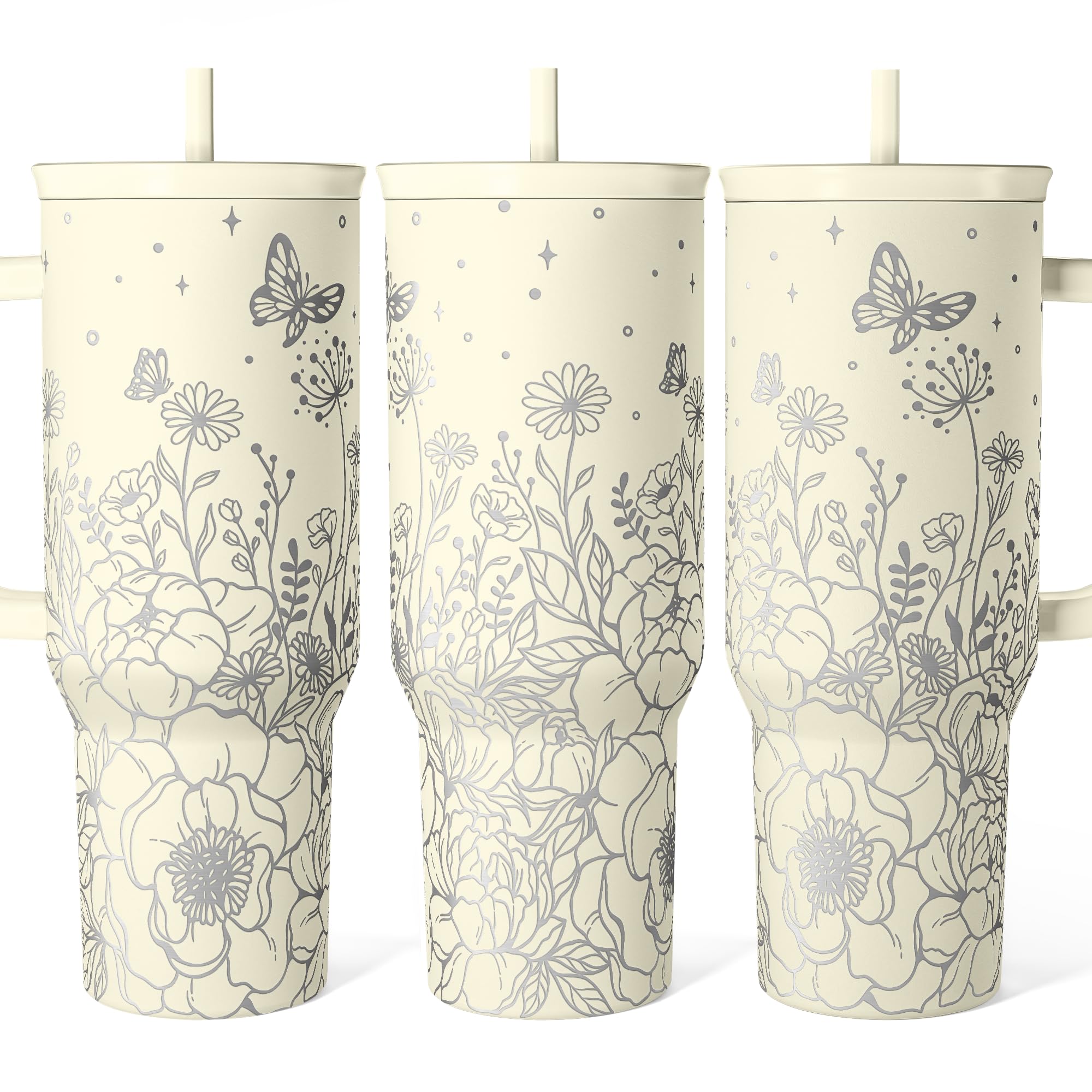 SANDJEST floral tumbler front view showing decorative pattern and large capacity benefit