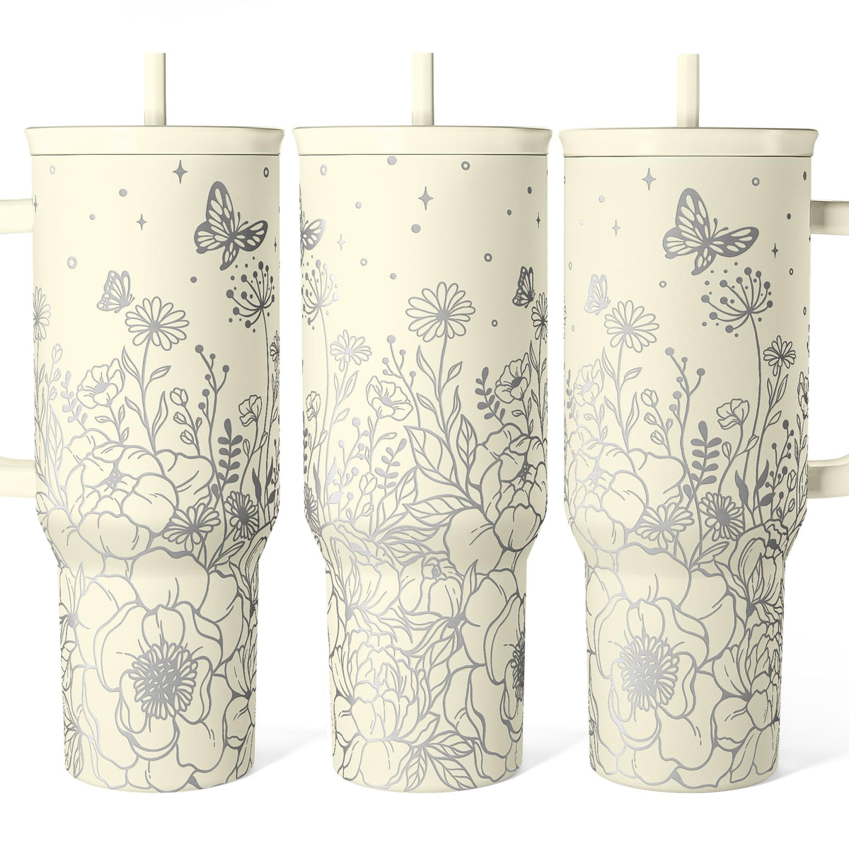 SANDJEST floral tumbler front view showing decorative pattern and large capacity benefit