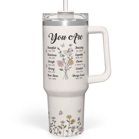 SANDJEST front view showing faith-themed design and 40oz capacity for meaningful gifting