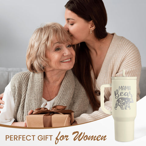 SANDJEST gift wrapped tumbler in Mother’s Day setting for gifting