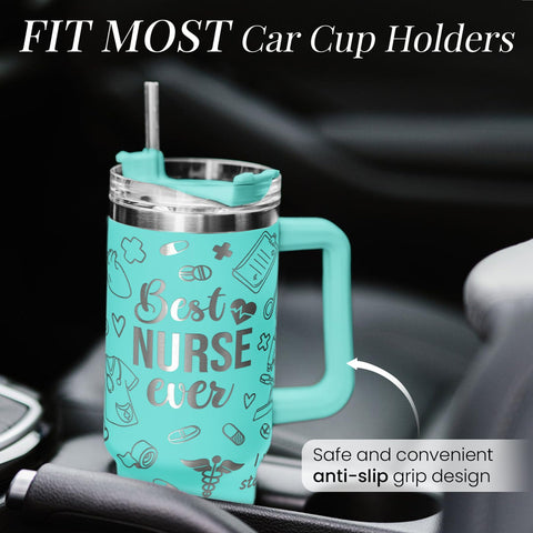 SANDJEST tumbler in hospital setting illustrating practical on-shift use