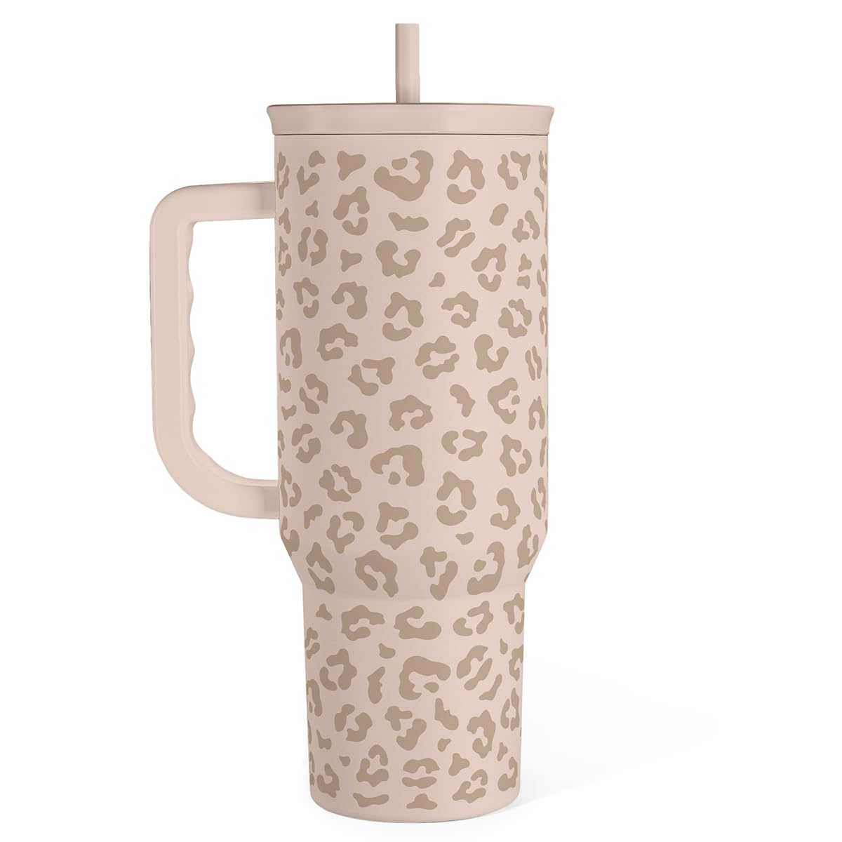 SANDJEST front view showing tan leopard pattern and large capacity benefiting style