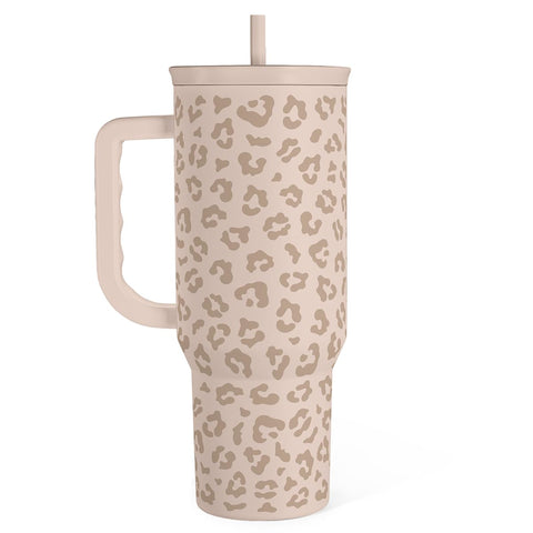 SANDJEST front view showing tan leopard pattern and large capacity benefiting style