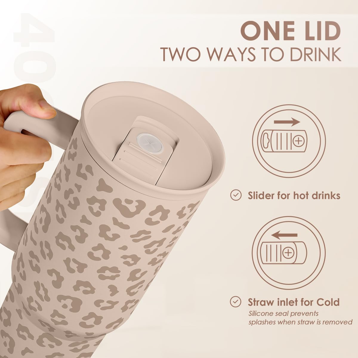 SANDJEST wide mouth with ice cubes showing easy filling and cooling benefit