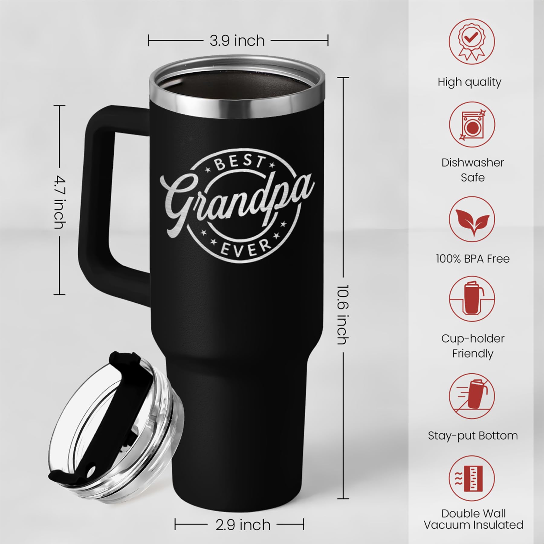 SANDJEST spill-resistant lid and mouthpiece visible for secure sipping