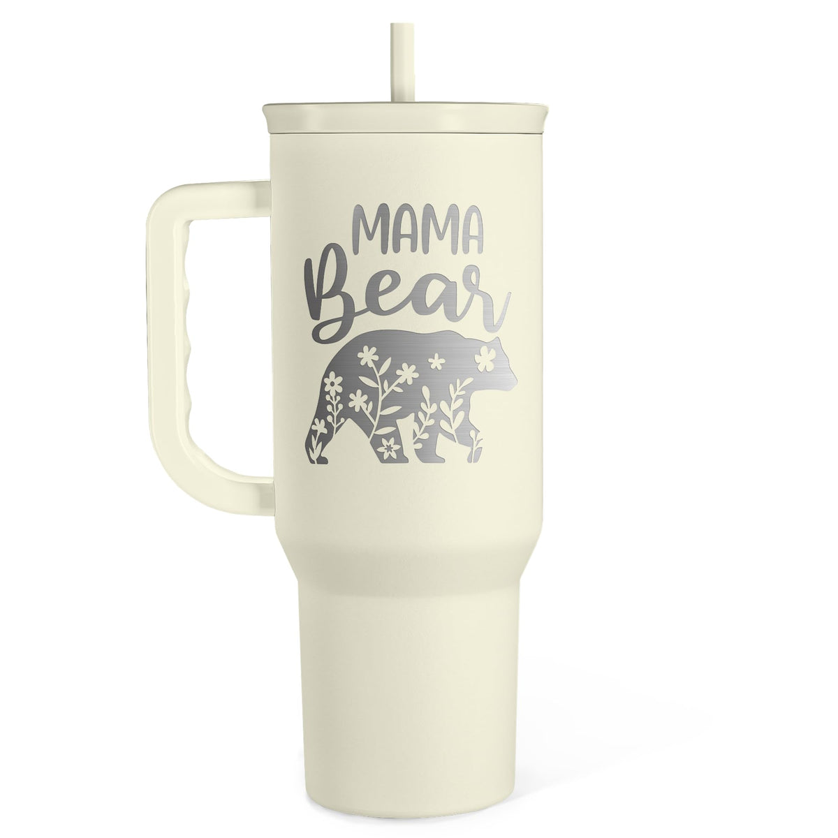 SANDJEST mom tumbler front view showing design and capacity