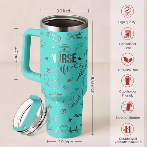 SANDJEST side profile showing nurse-themed print and durable stainless steel
