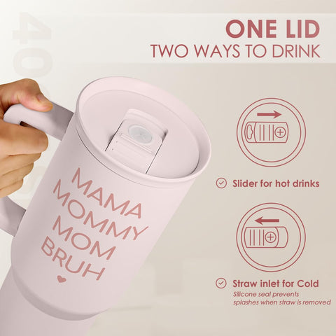 SANDJEST 40oz tumbler beside a hand showing true scale and reduced refill need