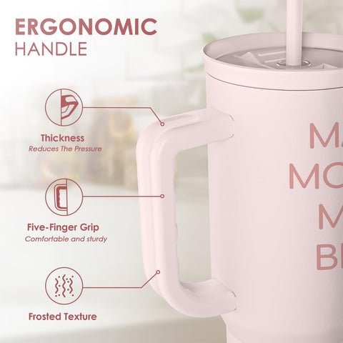 SANDJEST slider lid and handle visible for easy sipping and secure carrying