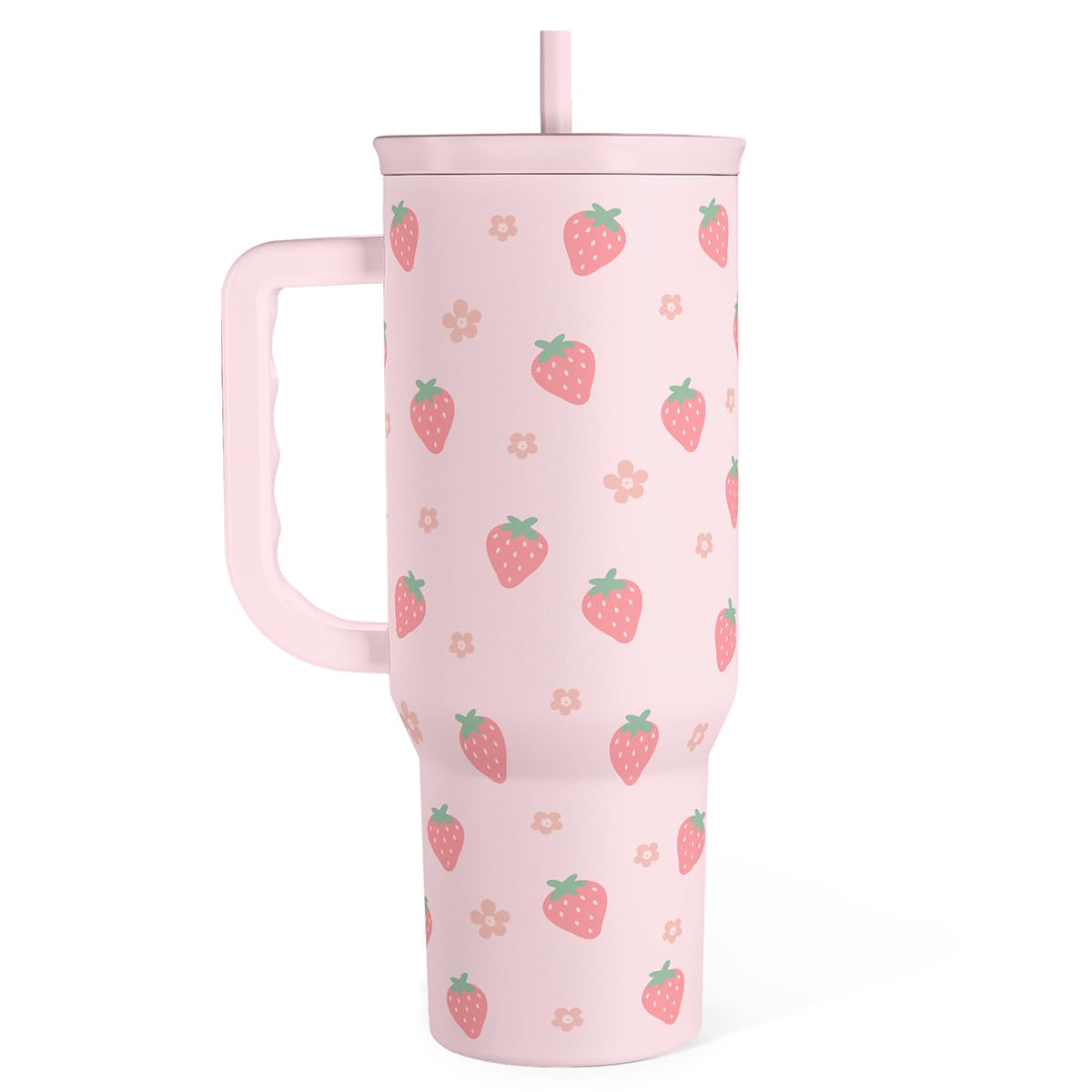 SANDJEST strawberry tumbler front packaging shows stylish design and capacity benefit