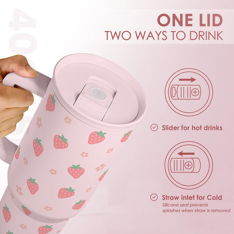 SANDJEST strawberry tumbler cross-section displays double-walled insulation benefit