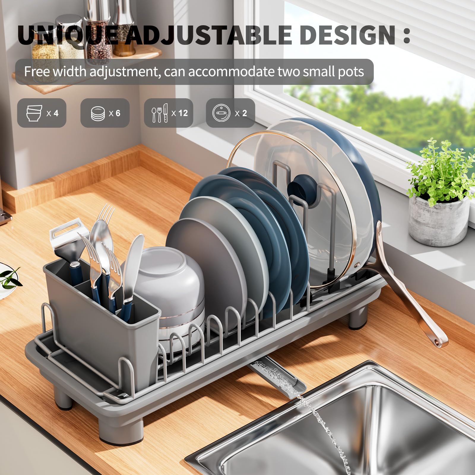 SanDream extendable drain spout angled toward sink illustrating mess-free drainage benefit