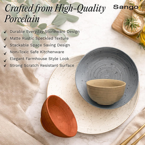 SANGO dinner plate beside a fork showing size and portion-friendly capacity