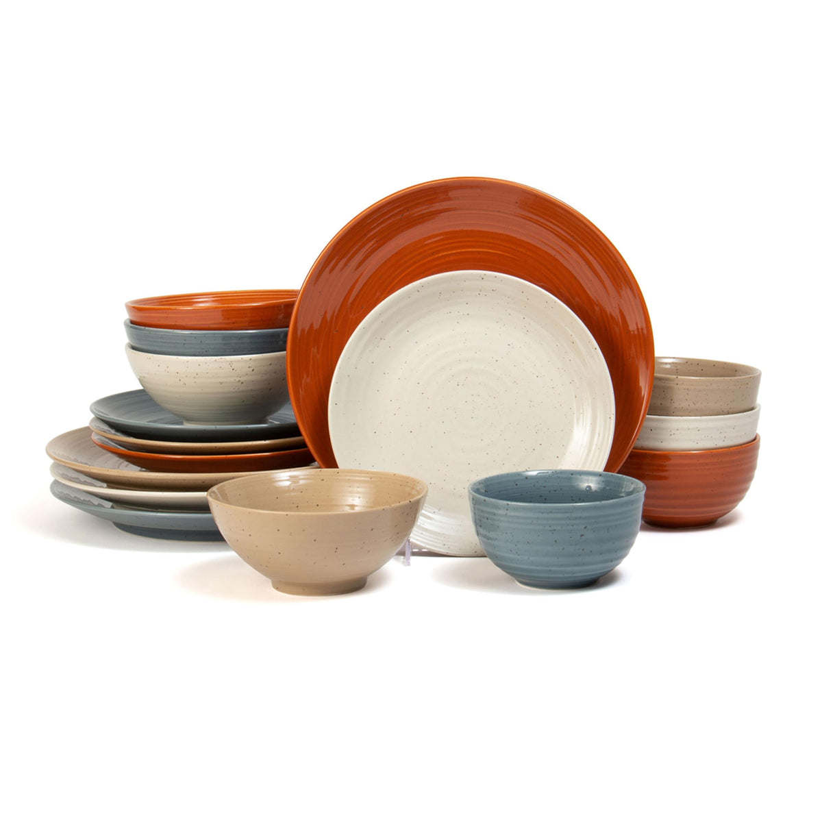 SANGO front view of full 16-piece set showing rustic finish and complete service