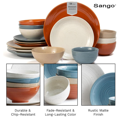 SANGO stacked plates demonstrating space-saving design and organized storage benefit