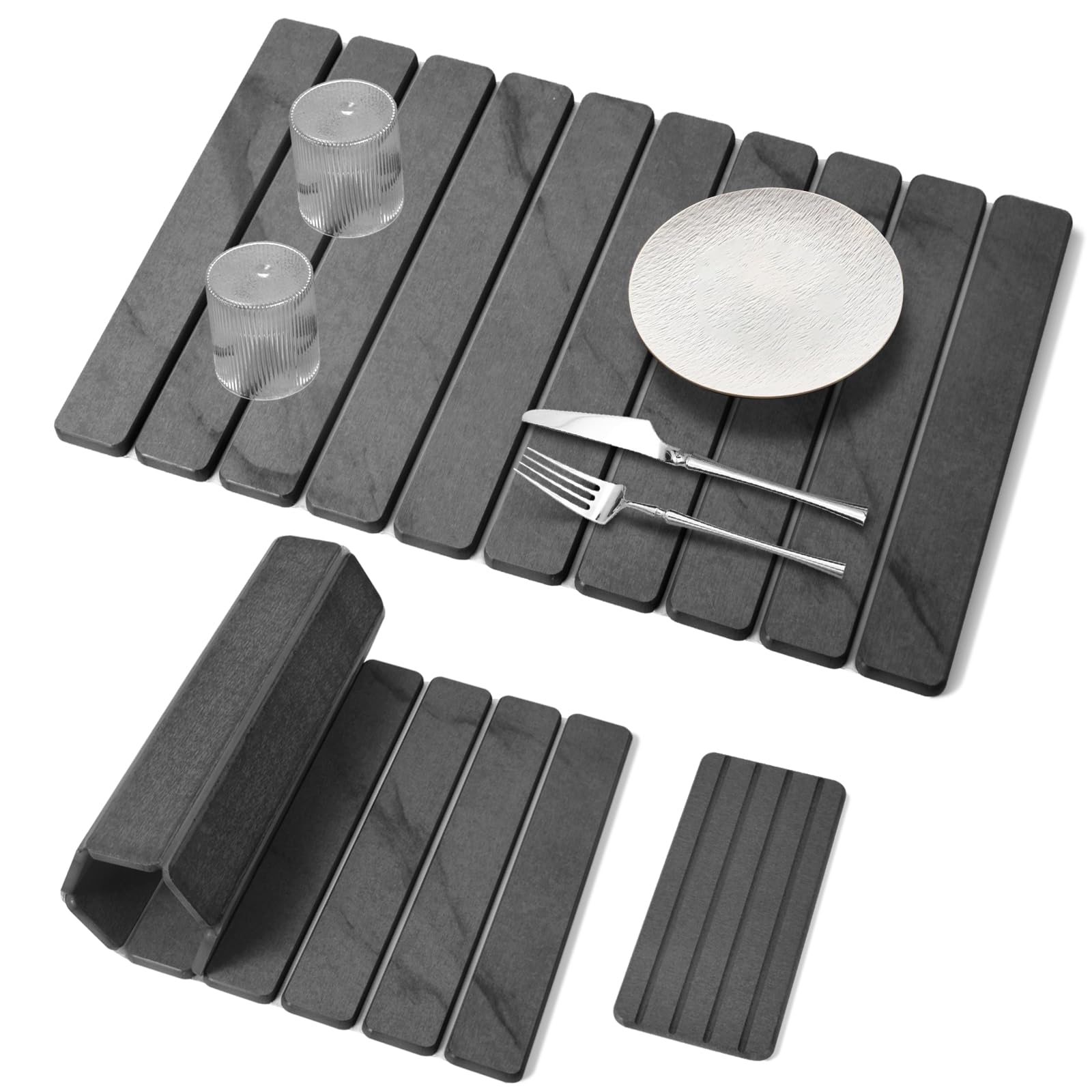 Sangukiro front view showing full stone drying mat protecting counter