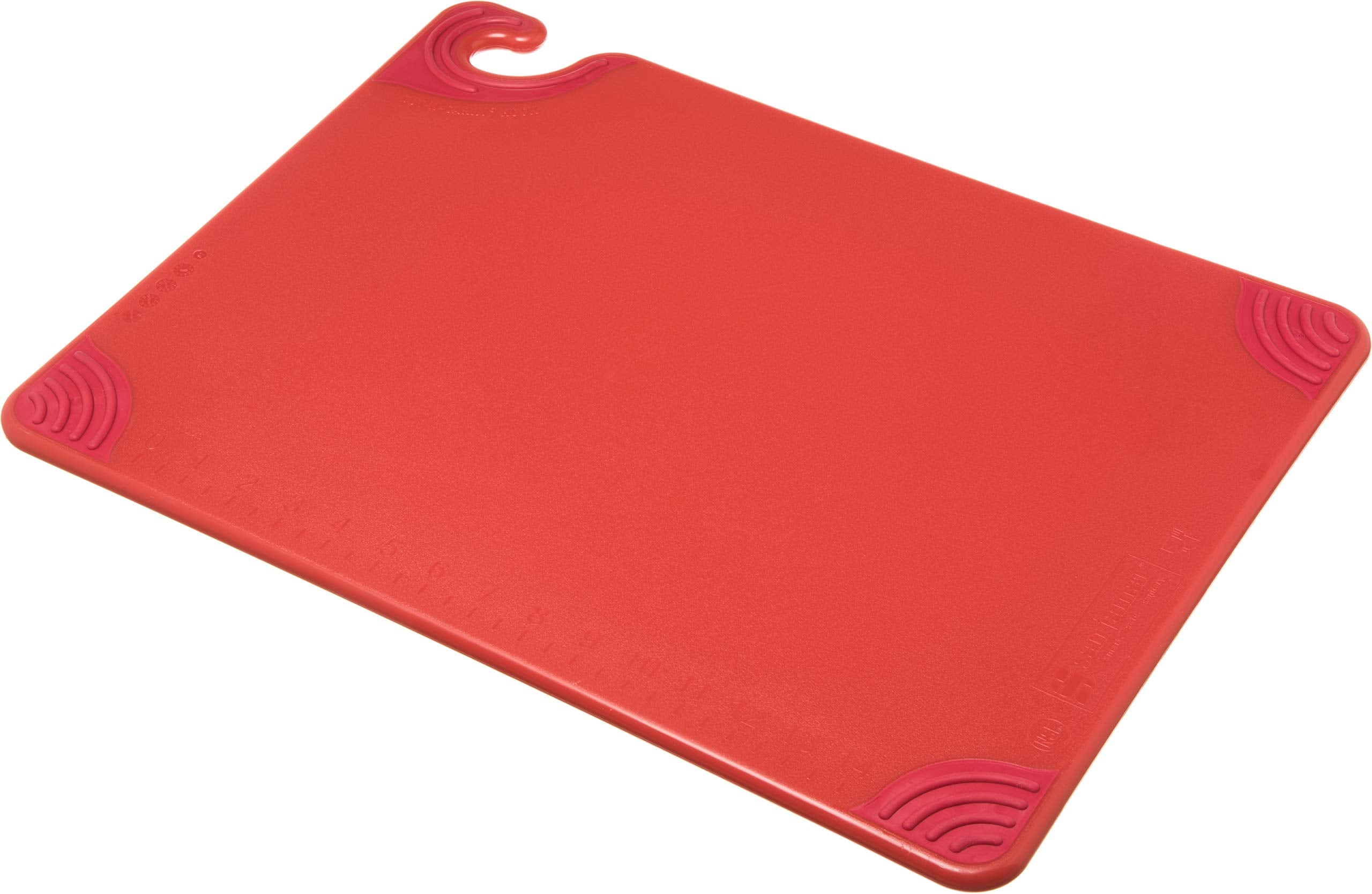 San Jamar Saf-T-Grip front view showing full red cutting surface and corners benefit stability