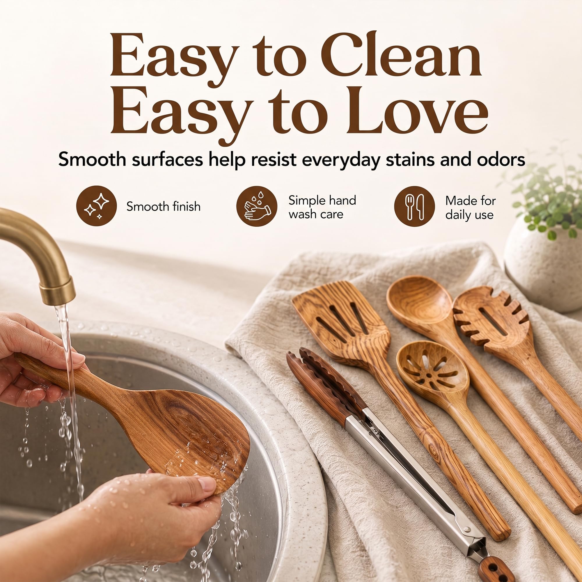 SANJH pasta spoon lifting pasta to show practical serving shape and strain action