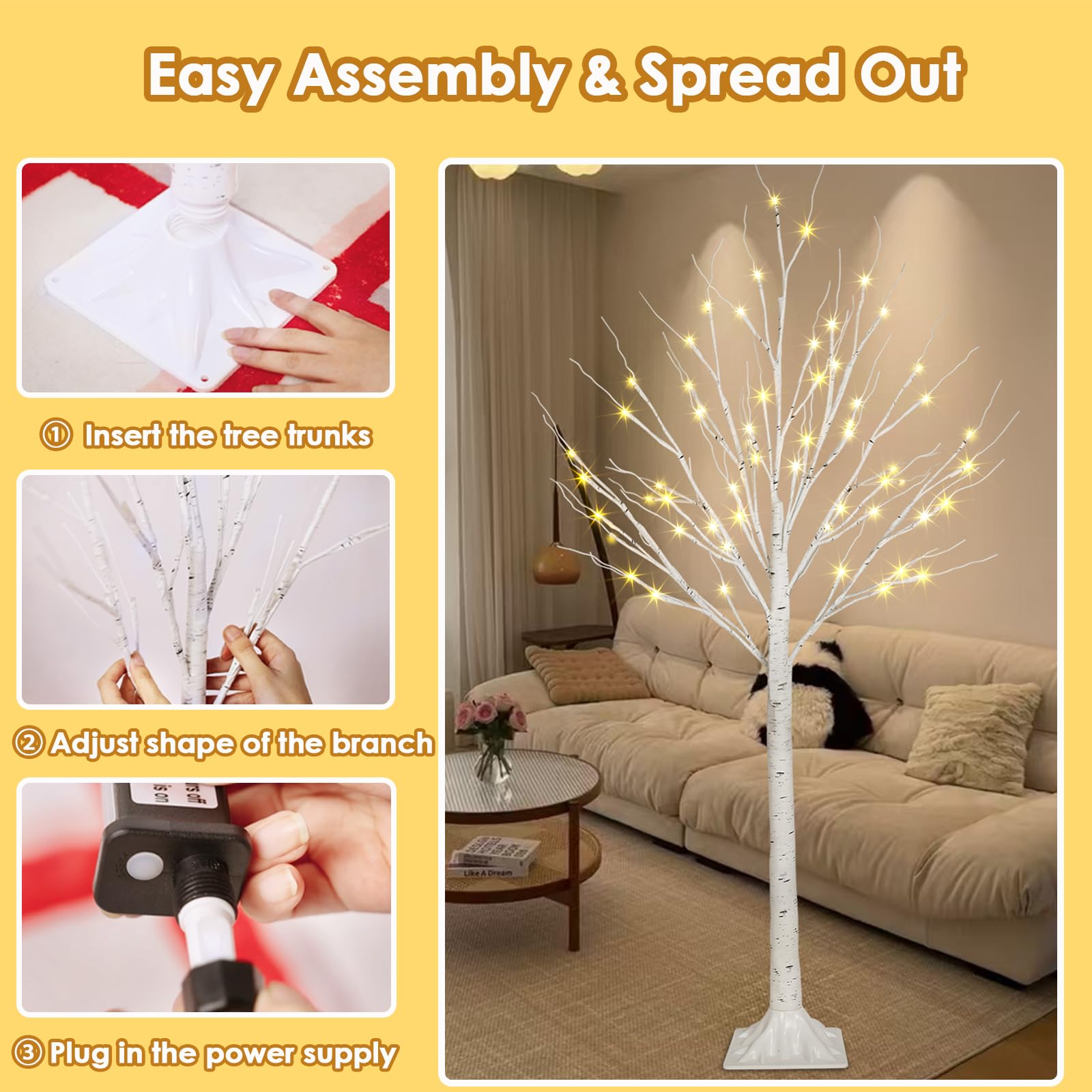 SANJICHA detailed branch with LEDs showing twinkle mode and flexible positioning benefit