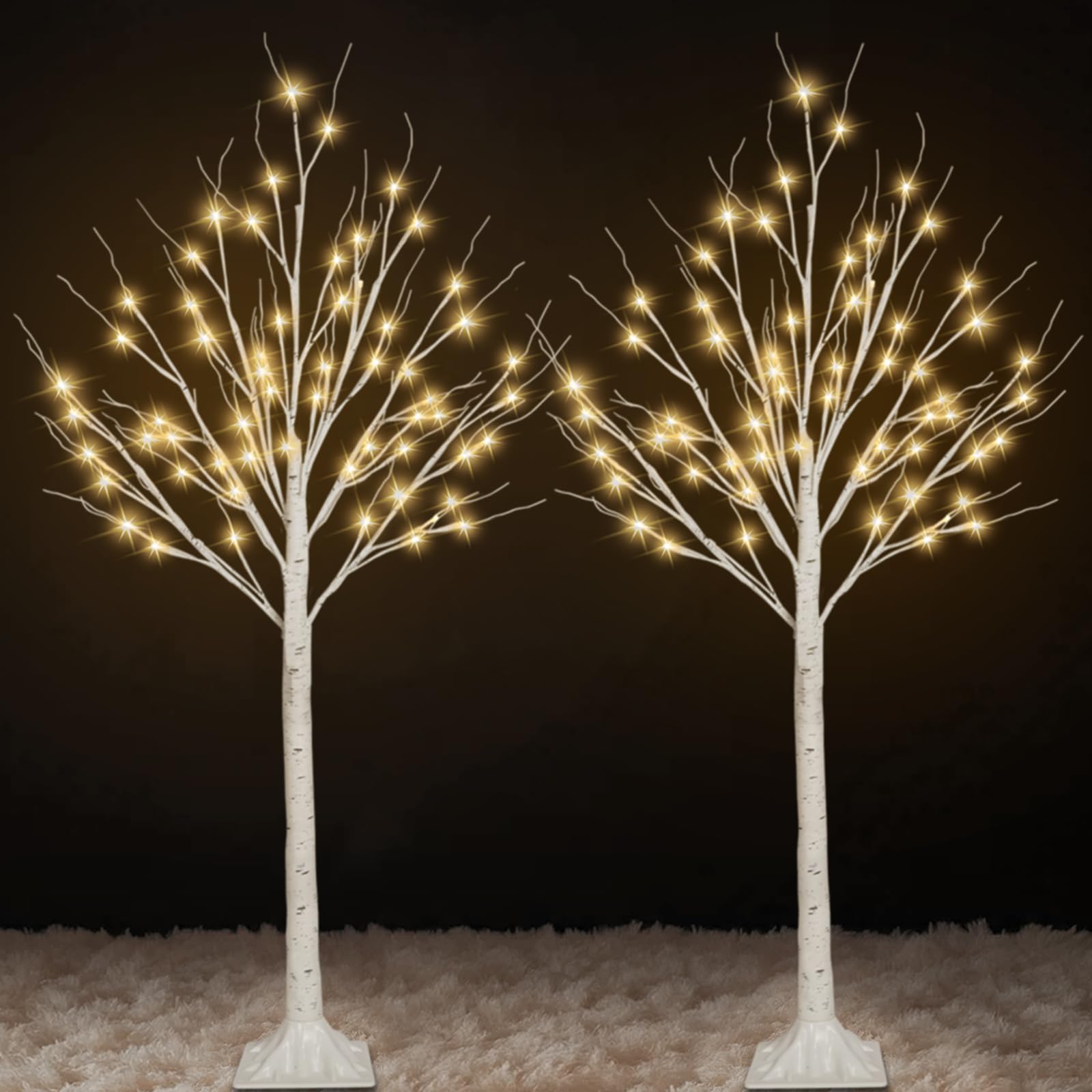 SANJICHA front view of 4ft lighted birch tree showing warm white glow and balanced silhouette