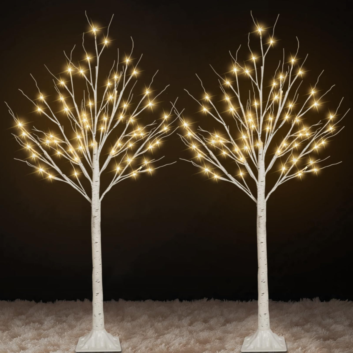 SANJICHA front view of 4ft lighted birch tree showing warm white glow and balanced silhouette
